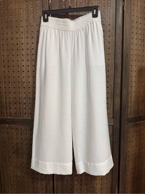 Vince Camino White Wide-Leg Textured Cropped Pants-XXS
